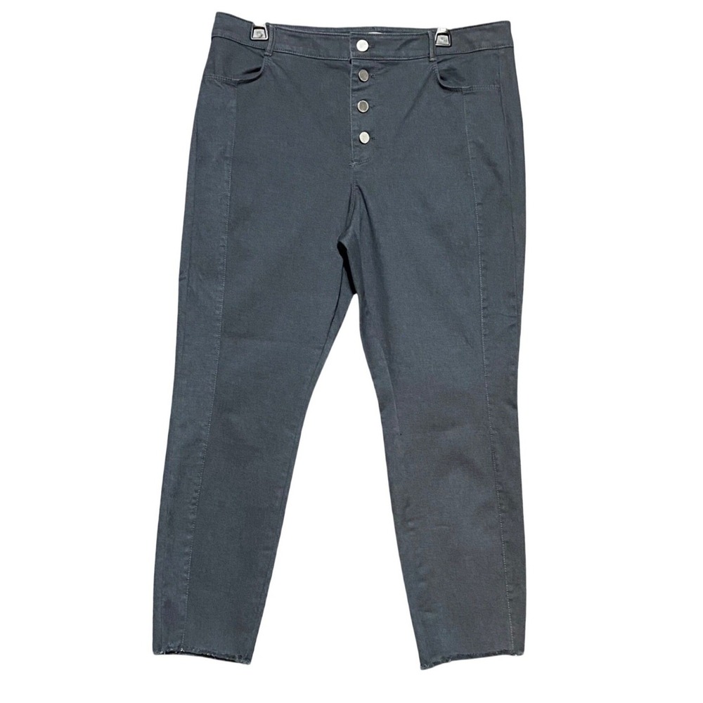 LOFT Women's Petite 12P Charcoal Grey High Rise Button Fly‎ Raw Hem Skinny Pants